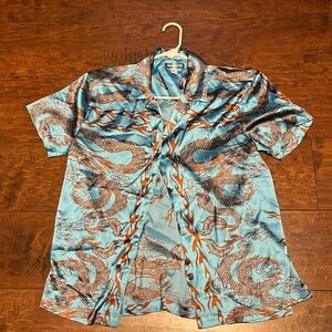 Urban Outfitters Blue and Orange Dragon Print Shirt